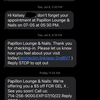 Papillon Lounge & Nails - Proof of my nail appointment on July 5th that I was waiting over a half hour for. - Nail Salons Near Me - Brea, California Papillon Lounge & Nails - Proof of my nail appointment on July 5th that I was waiting over a half hour for. - Nail Salons Near Me - Brea, California