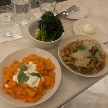 La Pecora Bianca - Broccolini (top left) Burrata (top right) Garganelli (bottom right) Rigatoni (bottom left) Water (top) - Italian Near Me - New York, New York La Pecora Bianca - Broccolini (top left) Burrata (top right) Garganelli (bottom right) Rigatoni (bottom left) Water (top) - Italian Near Me - New York, New York