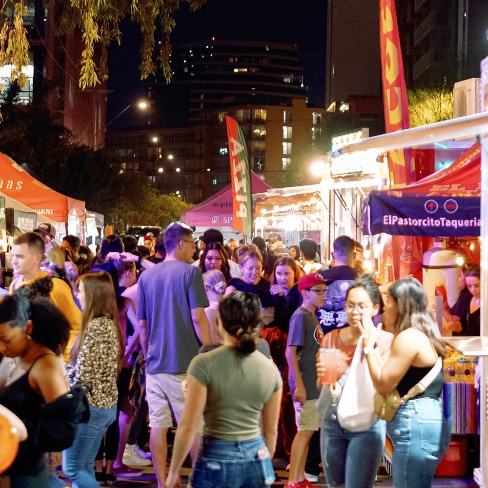 Phoenix First Fridays - 15+ Food Truck Court at First Friday Downtown Phoenix Roosevelt Row 4th street by local first office - Food Truck Next - Festivals Near Me Phoenix First Fridays - 15+ Food Truck Court at First Friday Downtown Phoenix Roosevelt Row 4th street by local first office - Food Truck Next - Festivals Near Me
