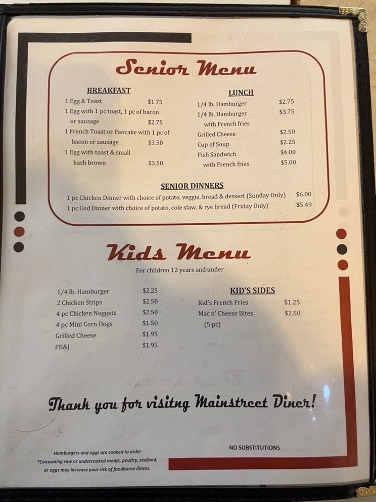 MAINSTREET DINER Updated August 2024 235 Cedar St, Tigerton