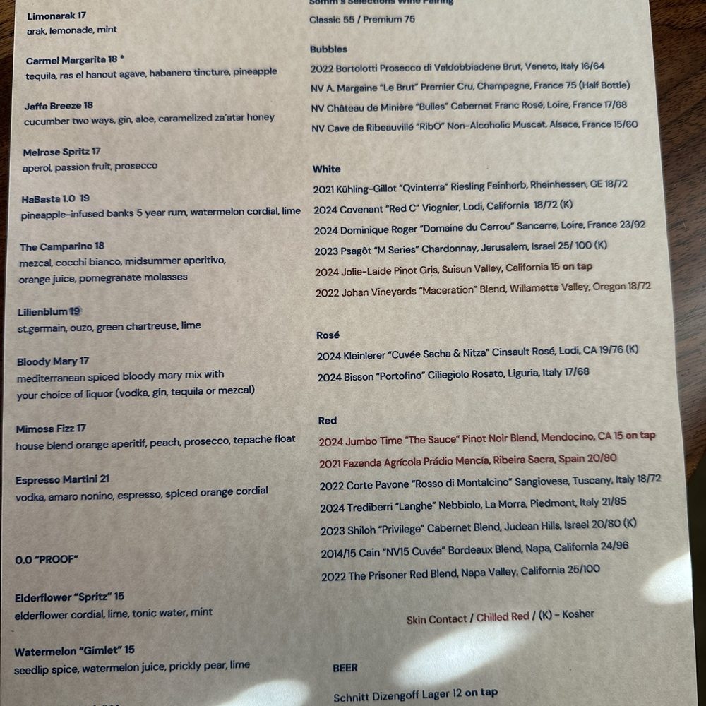 Carmel - Beverage drinks menu - Mediterranean Near Me - Los Angeles, California Carmel - Beverage drinks menu - Mediterranean Near Me - Los Angeles, California