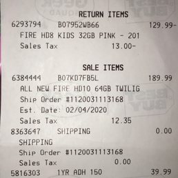 My receipt from the store