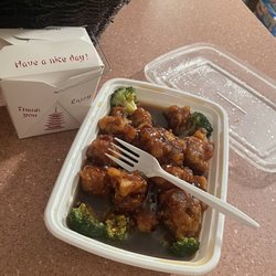 General Tso's chicken with white rice