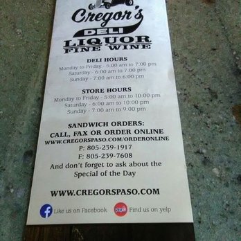 Cregors Liquor & Deli - Menu front page - Beer, Wine & Spirits Near Me - Paso Robles, California Cregors Liquor & Deli - Menu front page - Beer, Wine & Spirits Near Me - Paso Robles, California