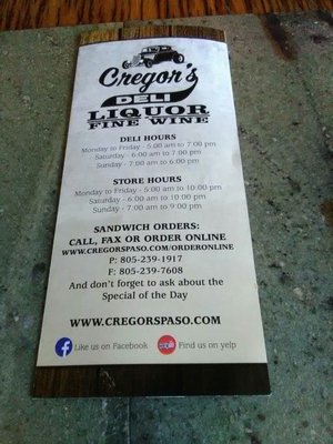 Menu photo 8 Cregors Liquor & Deli Paso Robles, CA Menu photo 8 Cregors Liquor & Deli Paso Robles, CA