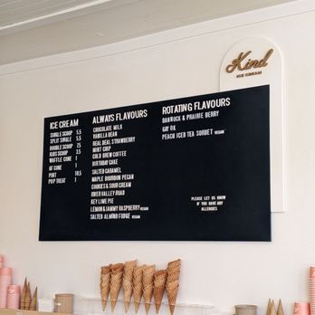 Kind Ice Cream - a menu on the wall - Ice Cream & Frozen Yogurt Near Me - Edmonton, Alberta