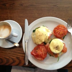 Front Room Cafe - Tasty breakfast. Eggs Royale with spinach and fried tomato