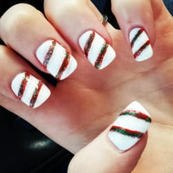 Nail Club - Second time ever getting acrylic. The girl did a great job & gave me perfect candy cane nails.