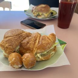 Ham egg and cheese croissant. Bacon avocado egg bagel. Ham egg and cheese croissant. Bacon avocado egg bagel.