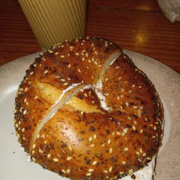 Everything bagel with salmon cream cheese