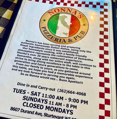 Menu photo 8 Nonna’s Pizzeria and Pub Sturtevant, WI