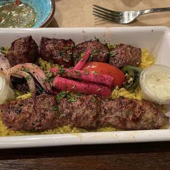Mazra - Lamb and beef kebab: lamb was tough and gamy, beef  was dry. not good - Middle Eastern Near Me - San Bruno, California