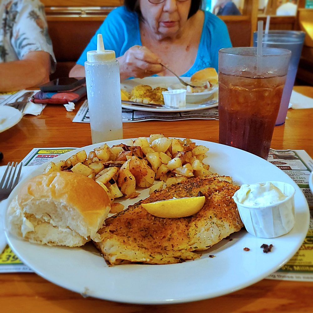Goode's Family Restaurant - Broiled Cajun Haddock & side, Homefries with Raspberry Iced Tea - Breakfast & Brunch Near Me - Collins, New York Goode's Family Restaurant - Broiled Cajun Haddock & side, Homefries with Raspberry Iced Tea - Breakfast & Brunch Near Me - Collins, New York