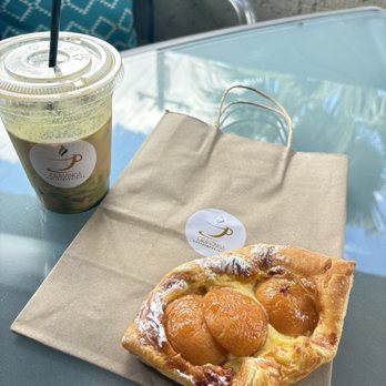 Cravings Coffee & Pastries - Iced Pistachio Latte & Peach Danish - Coffee & Tea Near Me - Palm Springs, California Cravings Coffee & Pastries - Iced Pistachio Latte & Peach Danish - Coffee & Tea Near Me - Palm Springs, California