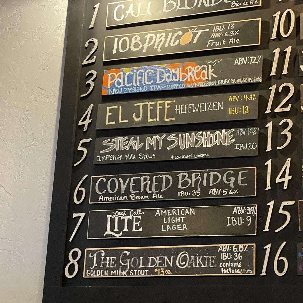 Last Call Brewing - a menu on a wall - Breweries Near Me - Oakdale, California Last Call Brewing - a menu on a wall - Breweries Near Me - Oakdale, California