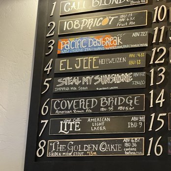 Last Call Brewing - a menu on a wall - Breweries Near Me - Oakdale, California