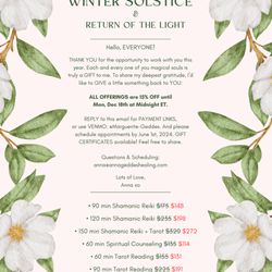 Anna Geddes Healing - Wishing you a magical Winter Solstice! Just a quick note to say, THANK YOU to all of you. See image for 15% OFF gratitude sale!