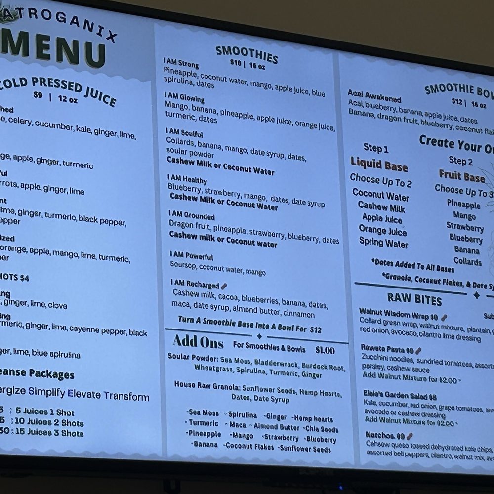 Natroganix - Menu - Cold pressed juice, smoothies, and bowls - Vegan Near Me - Richmond, Virginia
