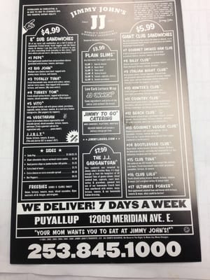 Menu photo 2 Jimmy John's Puyallup, WA Menu photo 2 Jimmy John's Puyallup, WA
