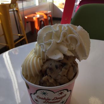 Cookie Dough Dreams - Chocolate chip cookie dough with vanilla soft serve ice cream and homemade whipped cream - Desserts Near Me - Burbank, California