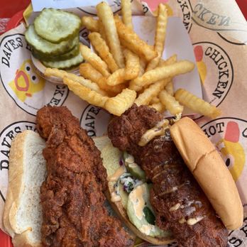 Dave's Hot Chicken - Slider and Dave's #3 1 Tender & 1 Slider w/ Fries - Chicken Shop Near Me - Sparks, Nevada Dave's Hot Chicken - Slider and Dave's #3 1 Tender & 1 Slider w/ Fries - Chicken Shop Near Me - Sparks, Nevada