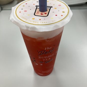 Crepe And Boba Station - Strawberry fruit tea with strawberry popping bubbles. - Creperies Near Me - Pickerington, Ohio