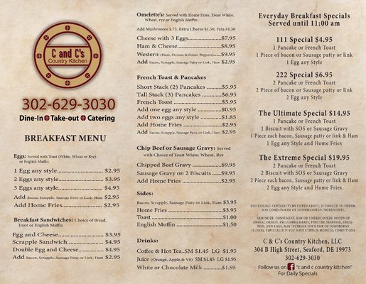 Menu photo 2 C and C's Country Kitchen Seaford, DE Menu photo 2 C and C's Country Kitchen Seaford, DE
