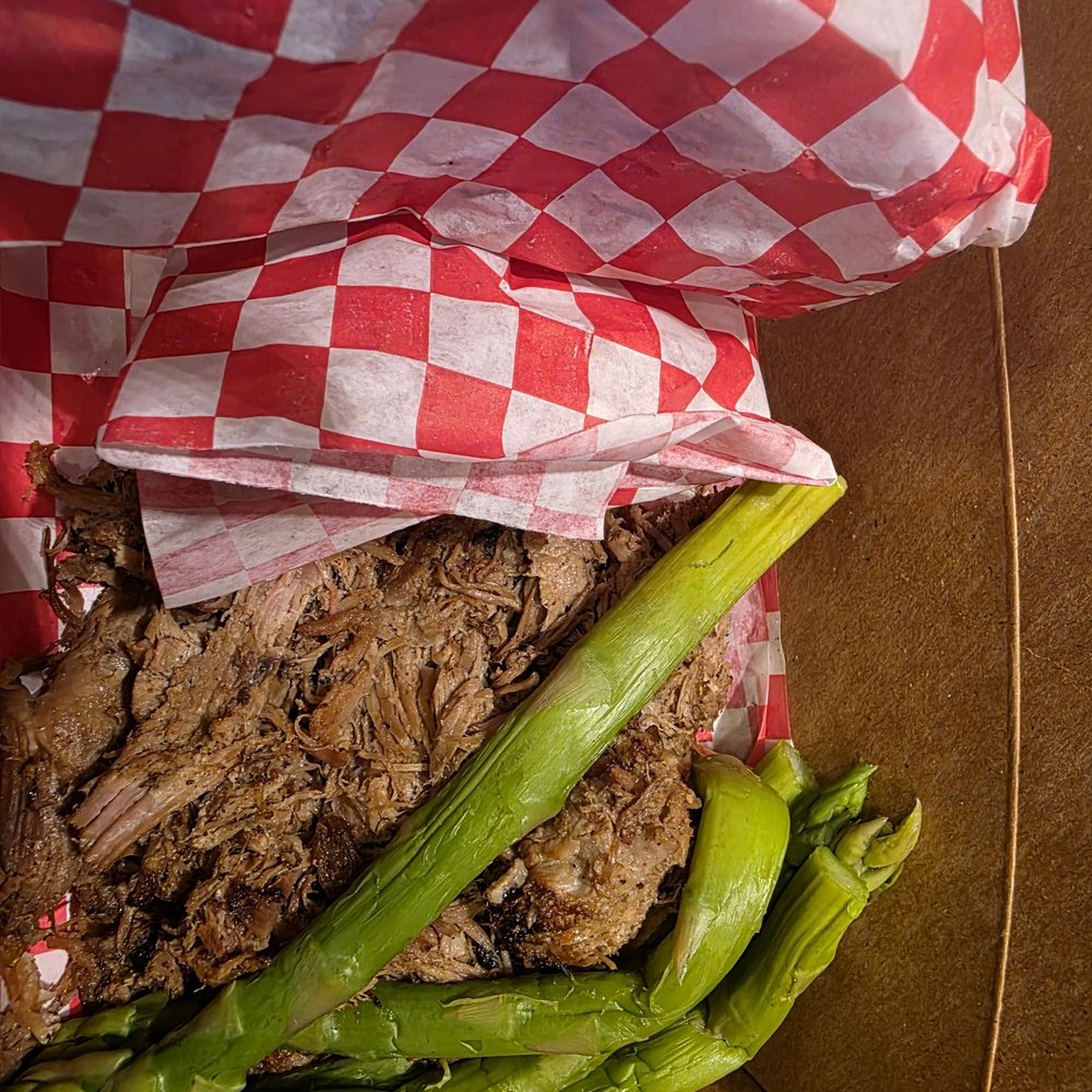 RedEye Southern Kitchen - Pulled pork, boiled asparagus, not grilled! - Southern Near Me - Hapeville, Georgia RedEye Southern Kitchen - Pulled pork, boiled asparagus, not grilled! - Southern Near Me - Hapeville, Georgia
