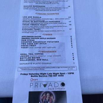 Oscar's Downtown Palm Springs - Brunch menu - Bars Near Me - Palm Springs, California Oscar's Downtown Palm Springs - Brunch menu - Bars Near Me - Palm Springs, California
