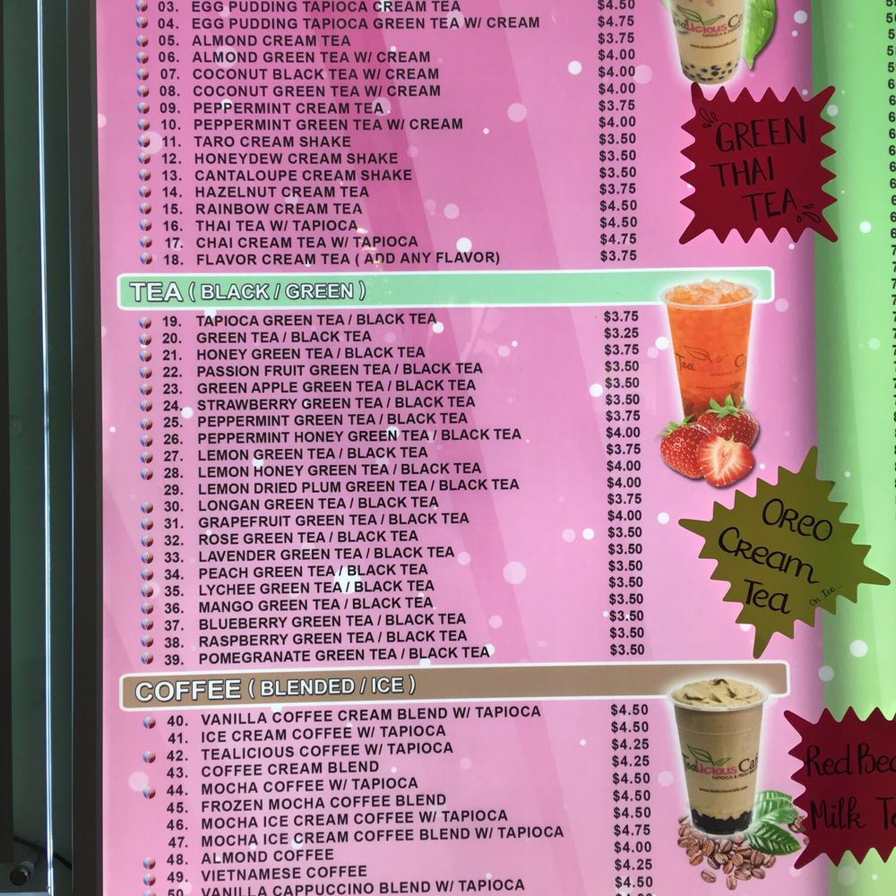 Tealicious Cafe - Menu #1 - Bubble Tea Near Me - San Antonio, Texas