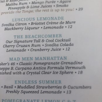 The Beachcomber - Cocktail menu - Seafood Near Me - Newport Beach, California