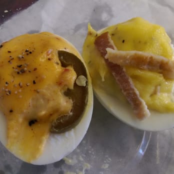 Koppa's Fulbeli Deli - Deviled Eggs, one with jalapeño and the other with bacon - Grocery Near Me - Milwaukee, Wisconsin