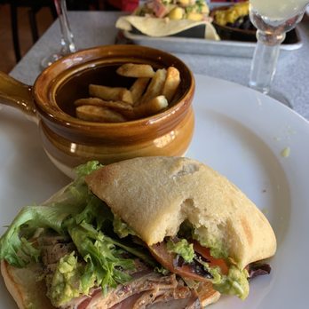 Solun tapas bar restaurant - Yellowfin, tuna sandwich, coded, fries, and guacamole. Big boss, margarita and Chardonnay. Wife's Aji tuna tacos. - Tapas Bars Near Me - Woodbridge, Connecticut