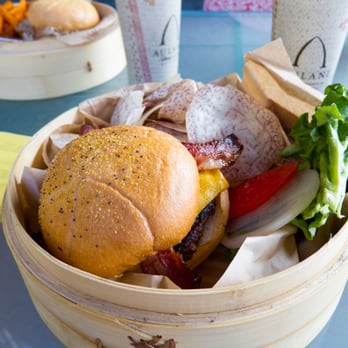 Off the Hook - Angus Bacon Cheeseburger withe taro chips - Lounges Near Me - Kapolei, Hawaii