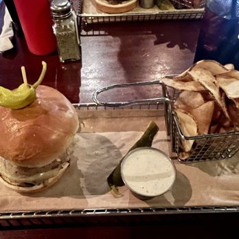 Hops Burger Bar - Pickleback Burger and Hot Potato Chips - Burgers Near Me - Greensboro, North Carolina