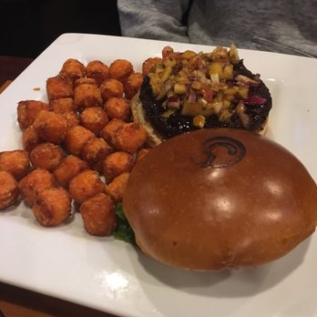 Cowbell Biddeford - Aloha burger with side of sweet potato tots - Burgers Near Me - Biddeford, Maine Cowbell Biddeford - Aloha burger with side of sweet potato tots - Burgers Near Me - Biddeford, Maine