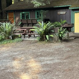 Exterior outside entrance of Emerald Forest Cabins & RV - Gathering hall - Trinidad, California Exterior outside entrance of Emerald Forest Cabins & RV - Gathering hall - Trinidad, California