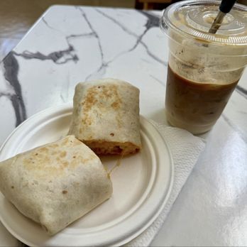 Madcrema - Breakfast Burrito with bacon, and iced latte - Coffee & Tea Near Me - Albuquerque, New Mexico