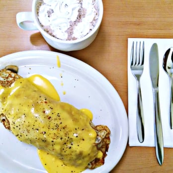 Loaded Cafe - Stuffed chicken crêpe + coconut hot cocoa. -red. - Breakfast & Brunch Near Me - Gardena, California