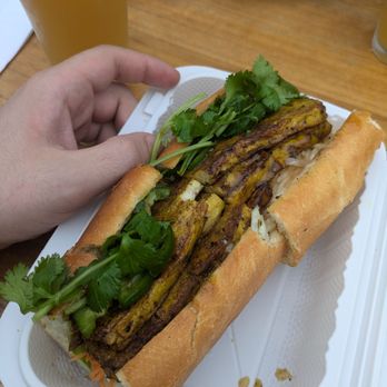 Saigon Subs & Café - Tofu banh mi after I took a bite out - Vietnamese Near Me - Morristown, New Jersey