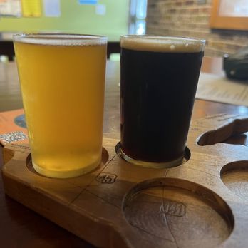 Brickside Brewery - Interior with two on flight board - Breweries Near Me - Copper Harbor, Michigan