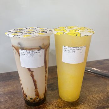 Happy Lemon - Okinawa Roasted Milk Tea with Boba and Mango Lemon Slushy w Lychee Jello - Bubble Tea Near Me - Orlando, Florida Happy Lemon - Okinawa Roasted Milk Tea with Boba and Mango Lemon Slushy w Lychee Jello - Bubble Tea Near Me - Orlando, Florida