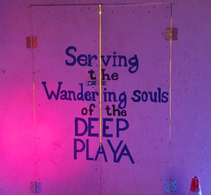 Photo of Soup Flavored Blankets - Black Rock City, NV, US. Sign on the side of Soup Flavored Blankets at Burning Man 2015 (photo credit: Matt Werner)