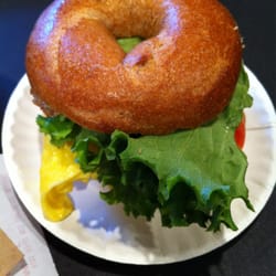 Bodo's Bagels - Lettuce, tomato, egg and sausage on wheat