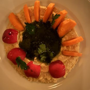 Felice on Hudson - Chickpea mass, pistachio pesto, radishes& carrots - Bars Near Me - New York, New York Felice on Hudson - Chickpea mass, pistachio pesto, radishes& carrots - Bars Near Me - New York, New York