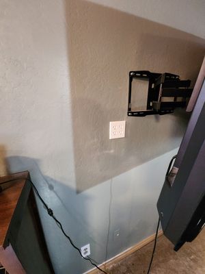 Outlet Install & wires hidden for tv mounted - These customers needed a near by outlet to be installed for 1) More power source to surrounding items including TV & 2) In order to hide wires behind Tv, wanted a higher closer outlet Outlet Install & wires hidden for tv mounted - These customers needed a near by outlet to be installed for 1) More power source to surrounding items including TV & 2) In order to hide wires behind Tv, wanted a higher closer outlet