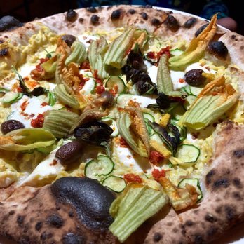 Pasquale Jones - Squash Blossom Pizza – Zucchini, Basil and Spicy Calabrese “Little Fish” - Italian Near Me - New York, New York Pasquale Jones - Squash Blossom Pizza – Zucchini, Basil and Spicy Calabrese “Little Fish” - Italian Near Me - New York, New York