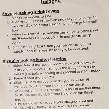 WECO Hospitality - How to reheat their lasagna - Food Delivery Services Near Me - Acton, Massachusetts WECO Hospitality - How to reheat their lasagna - Food Delivery Services Near Me - Acton, Massachusetts