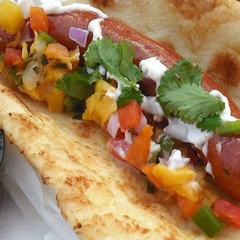 Short Leash Hotdogs & Taproom - The "Beer Hot", Aiko style (with mango chutney, jalapenos, red onion, cilantro, and mayo). Really good! - Hot Dogs Near Me - Phoenix, Arizona Short Leash Hotdogs & Taproom - The "Beer Hot", Aiko style (with mango chutney, jalapenos, red onion, cilantro, and mayo). Really good! - Hot Dogs Near Me - Phoenix, Arizona