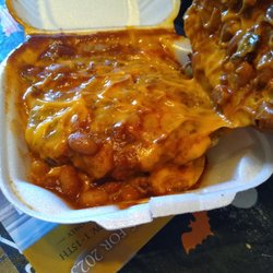Windrock Snack Shack - Rattlesnake burger comes with plenty of nacho cheese sauce